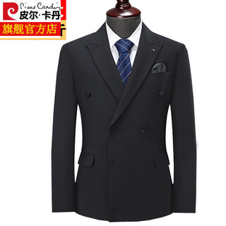 Pierre cardin large size business suit for men, no ironing, extra fat, extra fat, black double-breasted lapel suit, black 18156 (single suit jacket) 3xl 190
