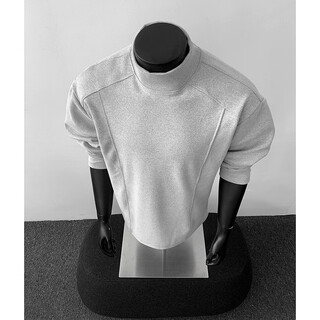 Junyin half turtle collar german velvet bottoming shirt men's spring and autumn long sleeve t-shirt men's warm mid-collar slim fit top deconstructed sweatshirt light gray xl