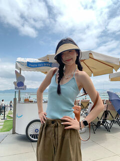 Wool halterneck sling 2025 summer new style slim-fit pure lust design outer vest for women blue one size