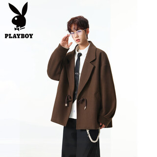 Playboy (playboy) autumn and winter woolen coat korean style loose business casual woolen coat male student short windbreaker small suit male brown l
