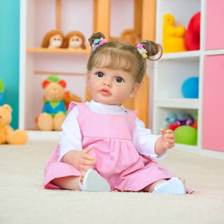Shantou lincun rebirth doll simulation doll baby soft plastic baby birthday gift girl toy 55cm implanted hair powder overalls dudu 55cm soft plastic + gift box +