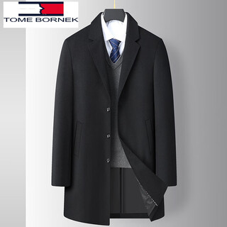 Tome bornek tommy large size loose men's mid-length woolen coat middle-aged fat man autumn and winter business casual woolen windbreaker black 4xl