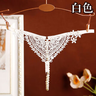 Pants pearl thong panties lace sexy and charming hollow hollow vaginal massage white one size