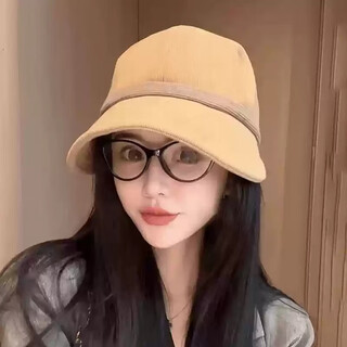 Youqupu duck hat women's fashionable and versatile spring and autumn retro hepburn style corduroy shopping and outing baseball cap khaki one size