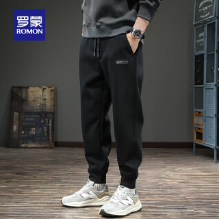 Romon autumn and winter new style 2025 sports casual pants men's pants large size plus velvet harem pants men's micro-taper leggings black xl / recommended weight 145-160jin jin equals 0.5 kg