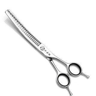 Le maojiang open-shaped bent fishbone pet grooming shears 7-inch fine trimming and thinning curved tooth shears, curved fluffy shears, 7-inch curved natural-imported special grade steel