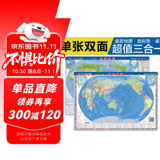 新版世界地图-世界地形图 中学小学生地理学习 课桌专用 加厚环保塑料材质（桌面阅读、鼠标垫、桌垫三合一）41*28厘米