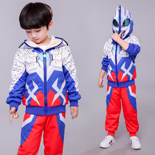 Ultraman zero ultraman clothes boys boys autumn and winter plush hooded goggle jacket set 130cm