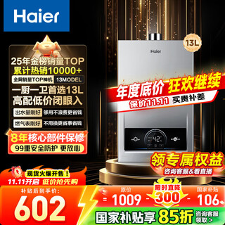 Haier (haier) consult customer service to receive subsidies. gas water heater natural gas 13 liters is better than 12 liters. water and gas dual-modulation frequency conversion constant temperature forced exhaust energy-saving model 13l one kitchen and one bathroom