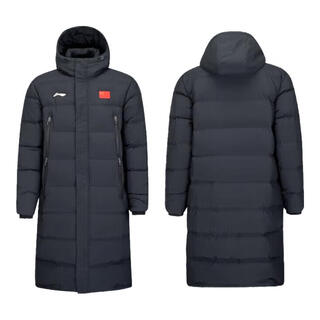 李宁（LI-NING） 运动羽绒服轻薄蓬松羽毛球系列过膝连帽冬季保暖宽松外套 羽绒服长款-黑色 L