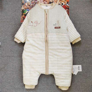 Baby sleeping bag, autumn and winter quilted baby split-leg pajamas, children's winter warm and anti-kick quilt artifact, elephant stripe, colorful cotton green, slight defects, m size (full length 65cm, refer to the height of the baby within 75)