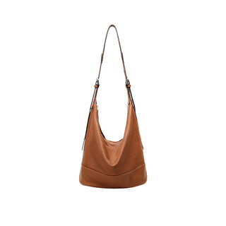 Daor grid series collapsible bag vegetable tanned sheepskin double-ear bucket bag women's large capacity commuter shoulder crossbody bag caramel color