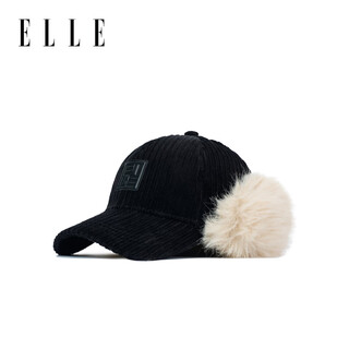 Elle corduroy ear protection baseball cap for women in autumn and winter outdoor warm fashion versatile plus velvet thickened duck cap classic black adjustable (56-58cm)