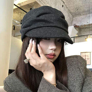 Naoiskey naoski japanese yamamoto style black pleated beret women's autumn and winter 2025 new retro duck bill newsboy hat painter hat black gray m one size 55-59c