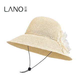 Lannuo flower straw hat women's beach vacation 2025 summer new large head circumference sun protection lightweight and breathable hat off-white m(56-58cm)