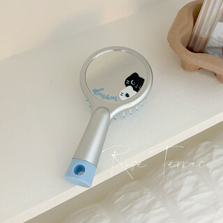 Portable compact mirror ins comb air cushion air bag massage comb with mirror student cute portable small fluffy hair purchase mirror comb integrated black cat white cat