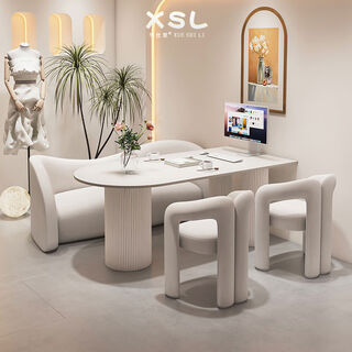 Yusenyi cream style reception sofa combination photo studio wedding shop internet celebrity leisure beauty salon rest area negotiation table and chair off-white 2-chair sofa 160 + pure white slate table 140