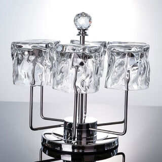 Lugu lake creative light luxury home glass whiskey cup personalized water cup foreign wine cup beer cup glass transparent 6 pieces + rotating cup holder