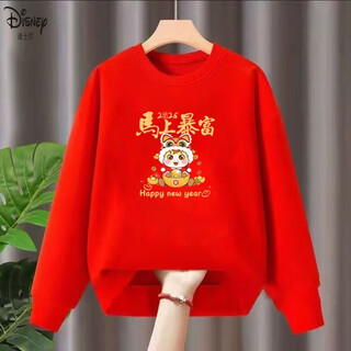 Disney (disney) 2026 red new year's greetings plus velvet new year of the horse zodiac year top autumn and winter style inner t-shirt festive parent-child outfit red get rich now - spring and autumn style 200 adult size 5xl (recommended 190-210 jin jin equals 0.5 kg)