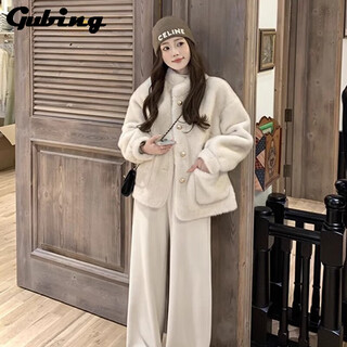 Gu bing xiaoxiangfeng stand collar imitation mink plush eco-friendly imitation fur jacket for women winter 2024 new style top furry milk white s