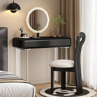 2025 new solid wood paint black dresser small apartment 60cm bedroom bedside dressing table dressing table 60cm table + blossoming mirror + queen chair thickened wood paint high-grade black wood paint (acrylic legs) only need to install the feet