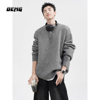 Oemg henry collar sweater men's autumn new retro top versatile high-end casual sweater jacket dark gray xl recommended 110-130jin jin equals 0.5 kg