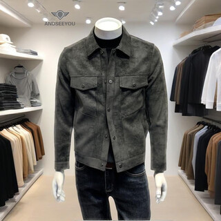 Andseeyou trendy brand men's leather jacket 2024 autumn and winter new trendy retro lapel motorcycle jacket slim pu leather jacket black m