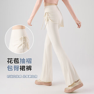 He jiagong's slim drawstring skirt women's fake two-piece high waist hip-lifting anti-exposed flare pants pilates sports fitness yoga coconut milk white s 75-90jin jin is equal to 0.5 kg