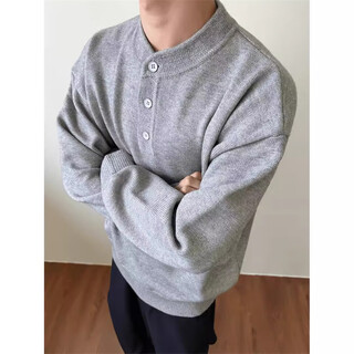 Yiran's new knitted sweater for men in spring and autumn, old money style henry collar, high-end lazy style, fashionable and versatile sweater for men, light gray l recommended 105-125jin jin equals 0.5 kg