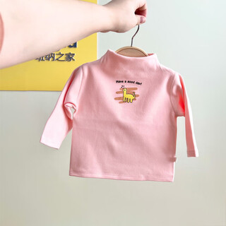 小红书爆款宝宝无骨德绒保暖半高领打底衫男女儿童长袖t恤秋冬230 粉红色小鹿半高领打底衫 cm 66