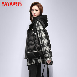 Yaya down vest women's two-piece set 2025 new style checkered fashion hooded autumn and winter warm jacket black l
