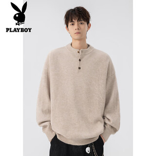 Playboy (playboy) brand sweater men's new winter henley collar sweater men's japanese loose casual simple bottoming shirt men's apricot m