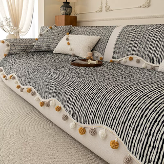 Yusenyi's new cream-style sofa cushion is suitable for all seasons, light luxury and high-end straight-row seat cushion non-slip sofa cover cloth alice fur ball black 30x50cm waist pillowcase