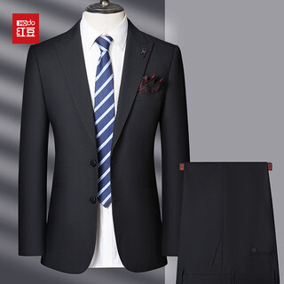 Red bean wool suit men's 2025 new autumn and winter suit men's wedding groom banquet two-button suit black l 175