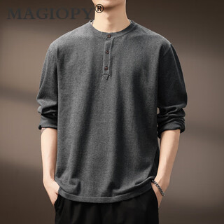 Magiopy luxury high-end brand men's american retro henry long-sleeved sweater men's spring and autumn new fashion brand t-shirt dark gray s recommended weight 95-115jin jin equals 0.5 kg