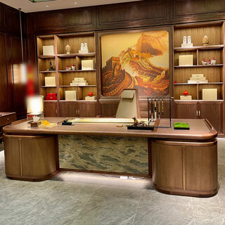 Aesthetic school new chinese style solid wood boss desk and chair combination modern simple light luxury office north american black walnut executive desk furniture size customization (contact customer service)