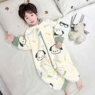She and other boys' one-piece pajamas thickened winter baby flannel coral children's winter home clothes baby sleeping bag green 90