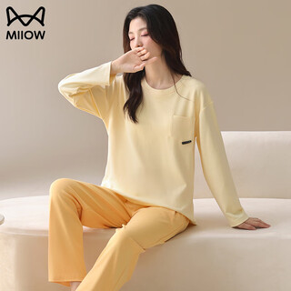 Miiow pure cotton pajamas men's spring and autumn long sleeve four seasons women's autumn style with breast pad can be weared out full cotton home clothes set cke-w5179a no breast pad m