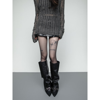 Ss2l original silver rivets, large round holes, dark street punk hottie style leather leg covers and socks for women, ins trend, black m