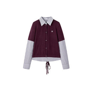 乐町【商场同款】假两件宽松条纹衬衫女装冬季新款上衣C2CAF4451 勃艮第紫（现货） L
