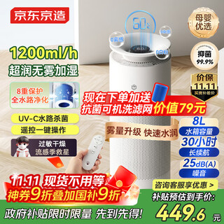 Made in tokyo, smart sterilization and fog-free humidifier for home bedroom with light sound, 1200ml humidification capacity, 8-stage purification and sterilization, ai constant humidity, air conditioning humidification, 8l large capacity, water lily pro