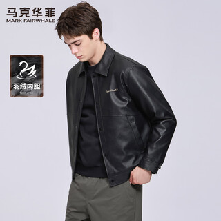 马克华菲美式复古机车羽绒夹克男2025秋冬保暖质感PU翻领皮衣外套1520 黑色001 M 170