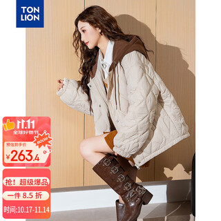 Tonlion 2025 autumn and winter women's knitted contrasting color hooded short cotton coat