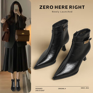 Zhr boots women's winter fashion versatile short boots women's taller slimming stiletto boots bq107a black 38