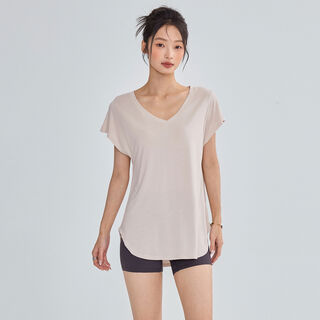 Cloud shell yoga wear t-shirt women's loose slim sports short sleeve pilates running cycling fitness top new oatmeal color s