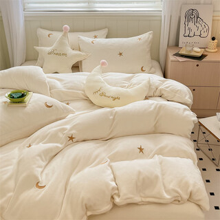 Mercury series milk velvet four-piece winter coral velvet sheet double-sided plush duvet cover warm children's three-piece winter set white 1.2 sheet style three-piece set quilt cover with 1.5*2.0