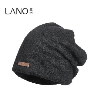 Lannuo wool knitted cold hat for women 2025 autumn and winter new style big head circumference showing face small postpartum confinement hat pullover hat black m (56-58cm)