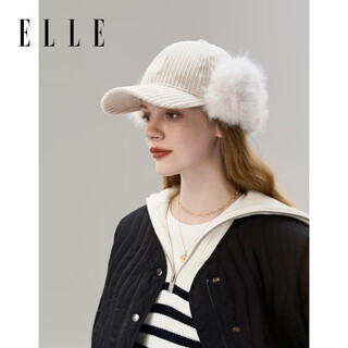Elle corduroy plus velvet thickened ear protection baseball cap for women autumn and winter warm peaked cap fashionable and versatile classic black adjustable (56-58cm)
