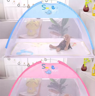 Fantasy children's bed for sleeping 70x150 crib, mosquito net, yurt, kindergarten bed, anti-fall baby, full cover, no installation required, no bottom cover, no zipper door, blue powder, random contact customer service, length 120*width 70*height 110cm