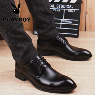 Playboy men's shoes 2025 new british style casual wedding leather shoes men's business formal work work trendy shoes smooth leather black 40